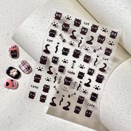 4 Sheets Cats Series Nail Stickers Cats Lover Nail Art Stickers Embossed Nail Decals with Siamese Calico Cat Black Cat Designs Cute DIY Self-Adhesive Nail Art Supplies
