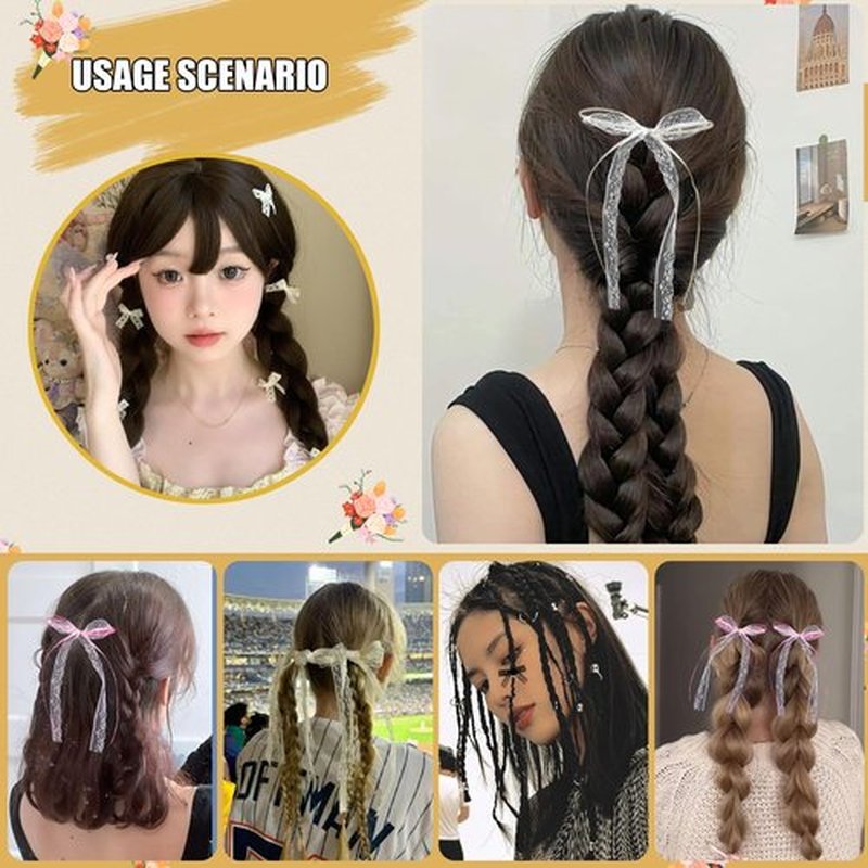 Mini Hair Bows for Women Girls Cute Hair Clips Small Alligator Long Tail Hair Ribbon Accessories -2 Styles -24P - Lace
