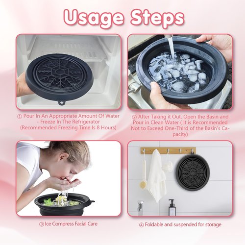 KOOK UDU Silicone Face Ice Bath Bowl bowl with Built-In Icetray,Silicone and Foldable Face Tub,Ice Bath Water Chiller,Skin Tightening and Acne Relief for Home & Travel (Pink)