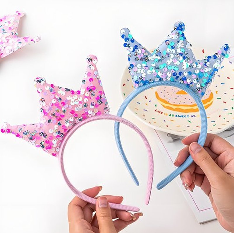 Acshio 12 Pack Princess Crown Headband, Glitter Sequin Crown Headband, Shiny Tiaras and Crowns Hair Accessories for Birthday Party, Gifts