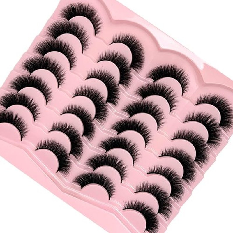 loladook Cat Eye Lashes Natural Look Short Fluffy 16mm Faux Mink Full Strip Lashes Pack 3D C Curl Volume Fox Eye False Eyelashes 14 Pairs