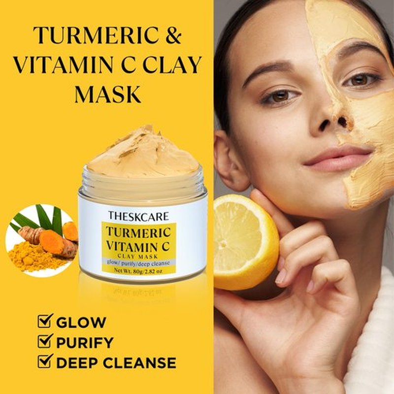 THESKCARE 3 PCS Clay Mask Set, Turmeric Vitamin C Clay Mask, Dead Sea Mud Mask, Green Tea Mask, Facial Mask for Oil Control, Deep Cleaning, and Radiant Skin, 240g, 2.82 OZ each