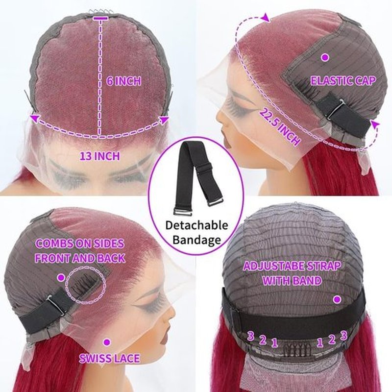 Arsola 99j Burgundy Lace Front Wigs Human Hair Red Burgundy Wig 200% Density 13x6 HD Transparent Straight Lace Frontal Wigs Pre Plucked with Baby Hair Glueless Wig s for Women 26 Inch