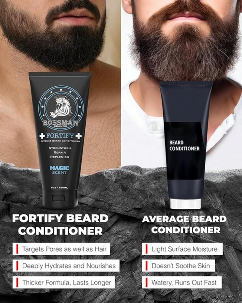Bossman Fortify Intense Beard Conditioner for Men - Magic Scent, Moisturizes & Protects with Natural Ingredients, Made in USA
