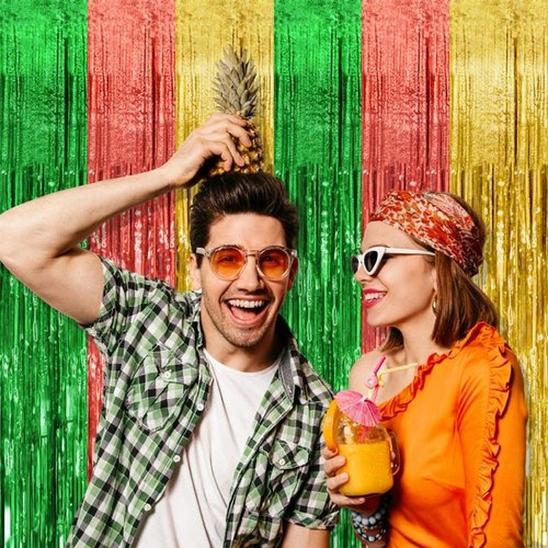 Skiennix Hawaii Backdrop | 2-Pack Tinsel Curtain Decorations for Summer Parties & Events