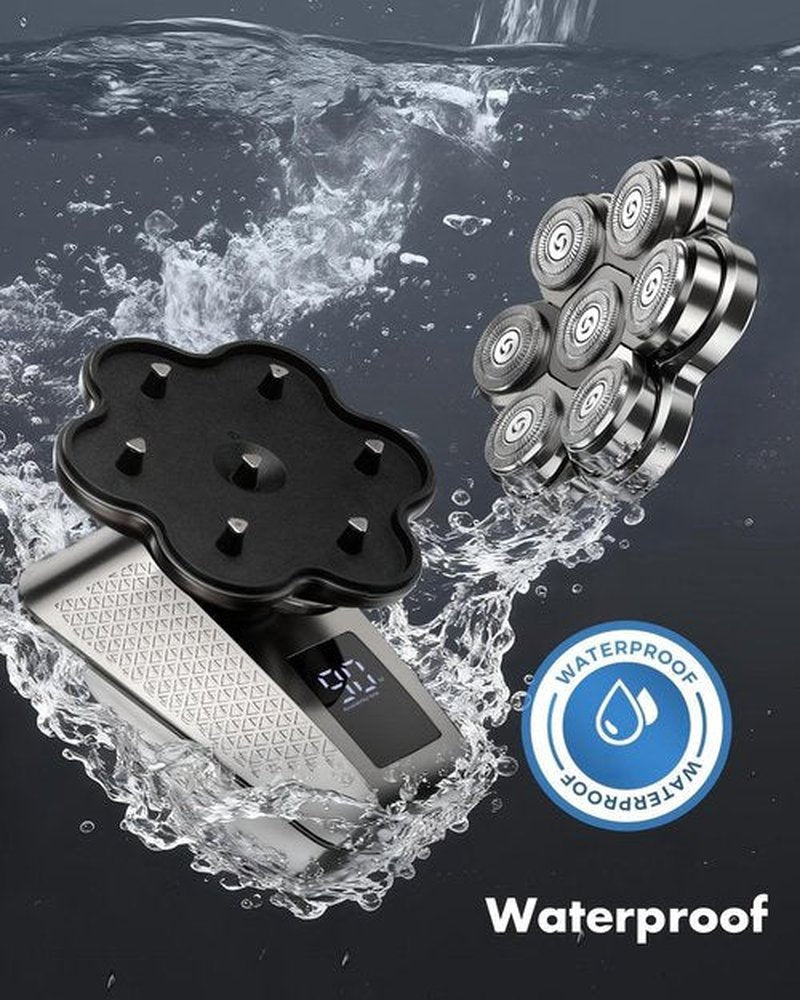 7D Electric Head Shaver - 5-in-1 Grooming Kit for Bald Men | Waterproof, Travel-Ready, LED Display