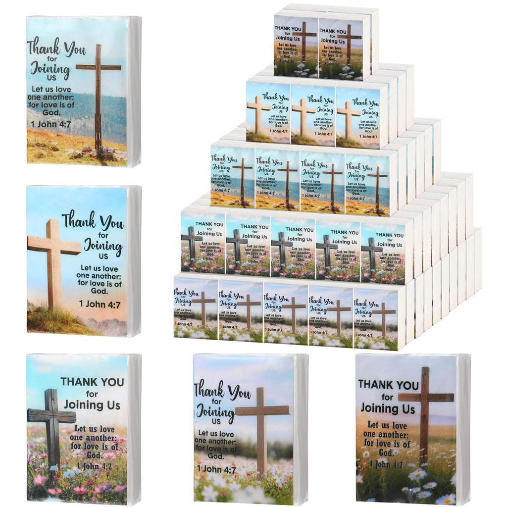 Tinlade 50 Pcs 2026 VBS Church Pocket Tissues Gifts Welcome to Our Church Pocket Tissues Bulk Sunday School Christian Bible Verse Travel Packs 3 Ply Mini Travel Size for Religious Party Favor