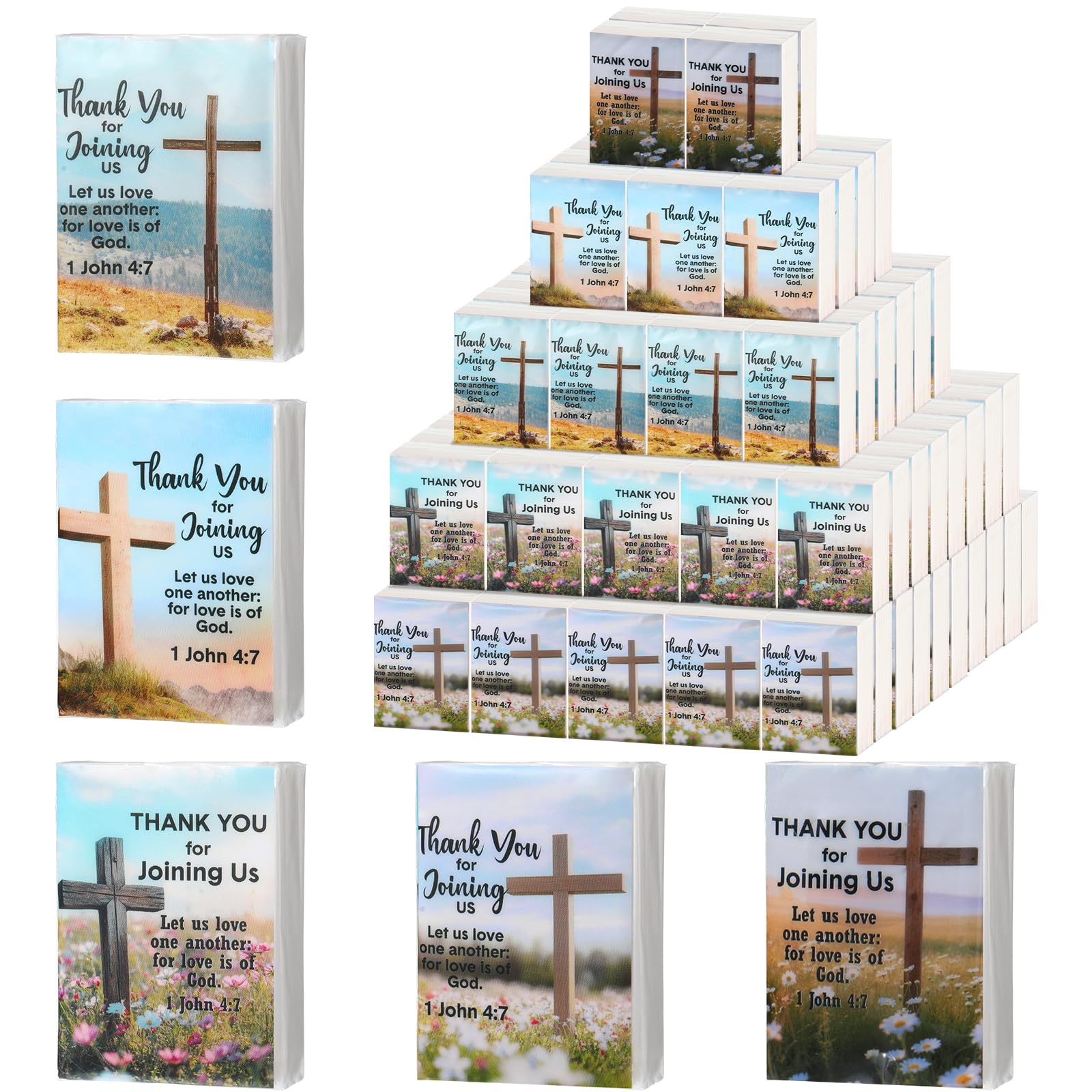 Tinlade 50 Pcs 2026 VBS Church Pocket Tissues Gifts Welcome to Our Church Pocket Tissues Bulk Sunday School Christian Bible Verse Travel Packs 3 Ply Mini Travel Size for Religious Party Favor