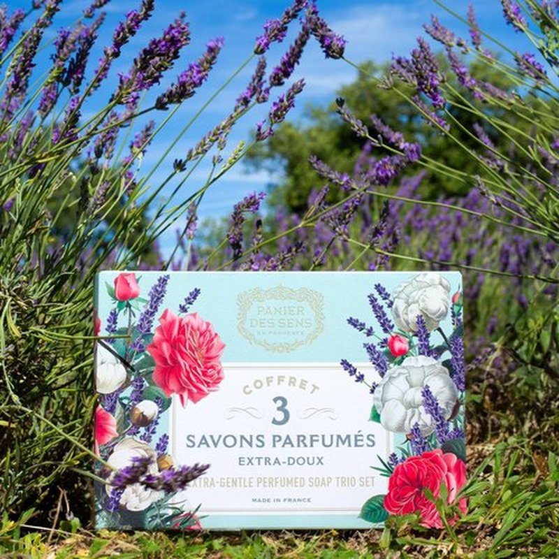 Panier des Sens - Bar Soap Gift Set for Women - Cotton, Rose, Lavender Soap Bars - Birthday Gift for Her - Hand & Body Soap Bars with Shea Butter - 97% Natural Ingredients - 3x3.5oz