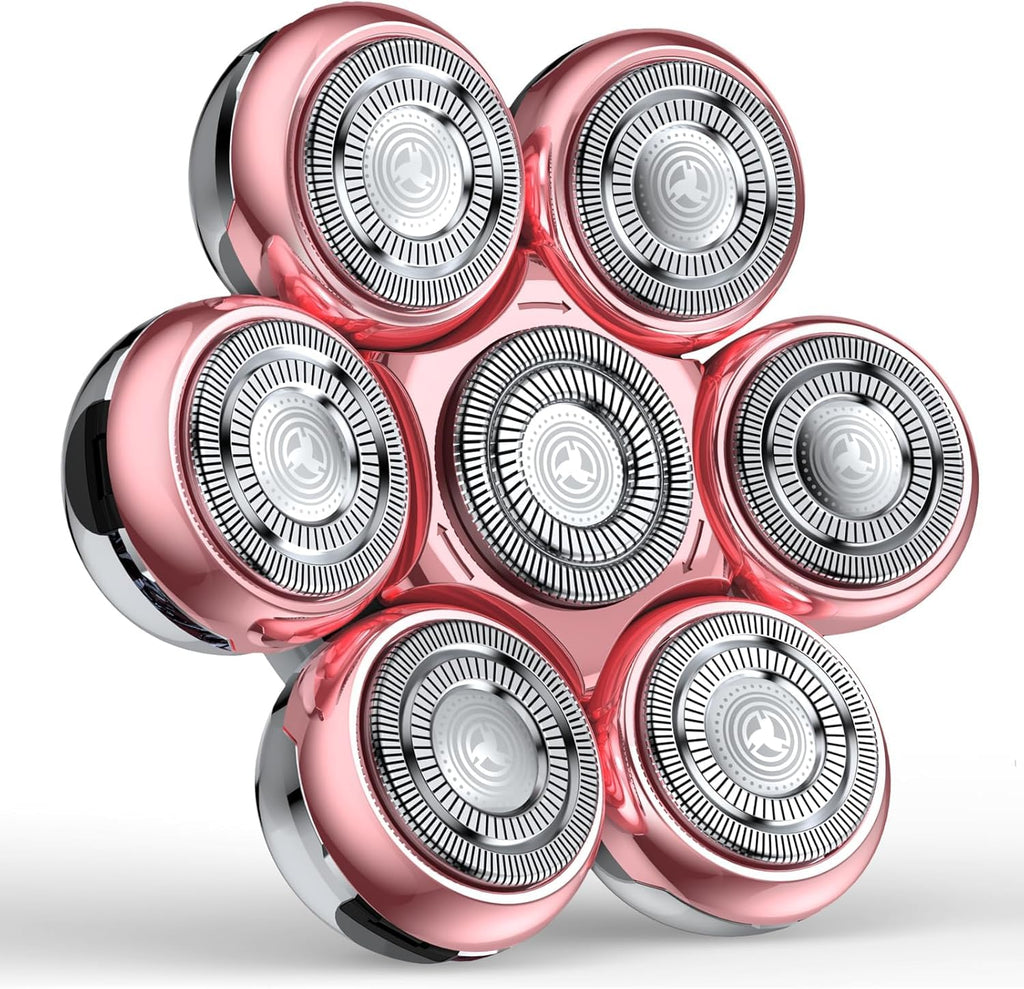 7 Blade Floating Replacement Shaving Head, Washable Shaver Blade Heads Replacement for Womens Electric Shaver, Wet & Dry Compatible for Rotary Shavers（Pink）