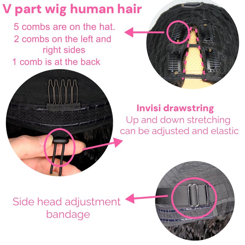 XSSXAKO V Part Wig Human Hair Kinky Curly Upgrade U Part Wig For Black Women 100% Human Hair V Shape Curly Glueless Clip In Half Wig Natural Color No Leave Out 180% Density 18inch