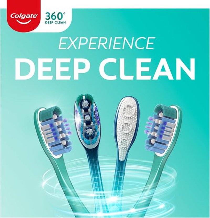 Colgate 360 Deep Clean Toothbrush - 4-in-1 Bacterial Removal with Floss Tip Bristles & Tongue Cleaner | 4 Count