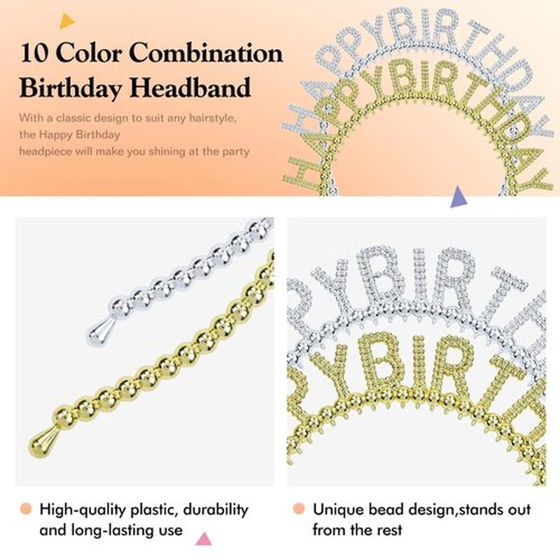 Lawie 10 Colors Pack Bulk Candy Rainbow Colorful Pearl Plastic Happy Birthday Headbands Skinny Hair Bands for Women