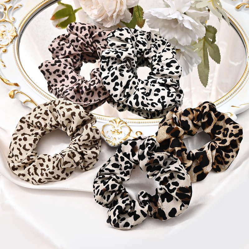 Yonchic 10-Piece Animal Print Satin Hair Scrunchies for Women & Girls, Cute No Damage Hair Ties Stylish Ponytail Holders, Fashion Rubber Bands for Women’s Thin/Thick Hair (Leopard Print)
