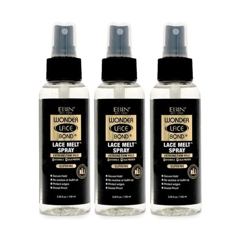 EBIN NEW YORK Wonder Lace Bond Lace Melt Spray - Extreme Firm Hold (Supreme) | Flawless,Natural, and Seamleass finish, No Reside, Long Lasting Formula with Protecting Edges, Perfect for wigs 3pack