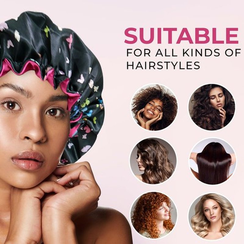 BE BEAUTIFUL EXTENSIONS Discover Premium Ruffle Silk Satin Sleeping Bonnets Hair, Moisture Retention, and All-Night Comfort. Keep Your Hair Healthy and frizz-Free Black Pink