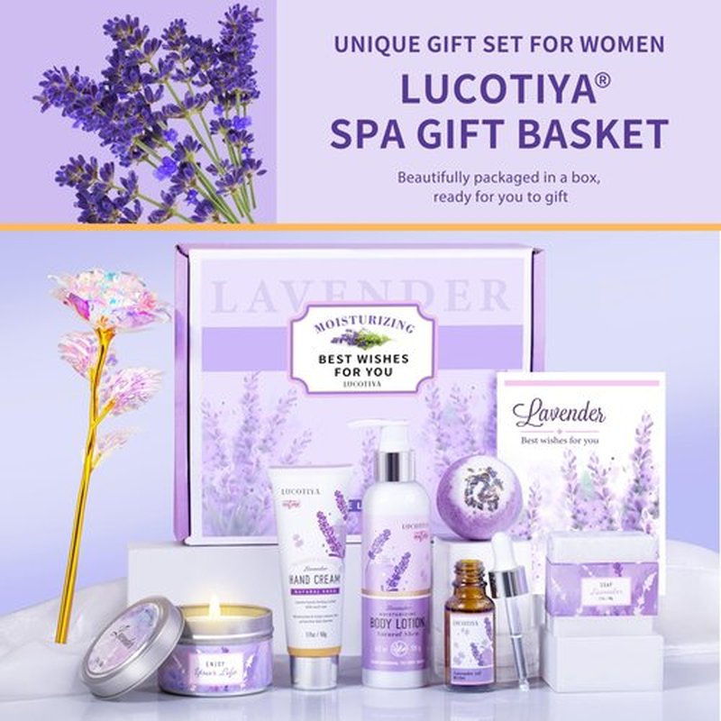 Lavender Spa Bath and Body Gift Set - Relaxing Self Care Baskets for Women - Birthday Gifts for Her, Sister, Mom, Wife