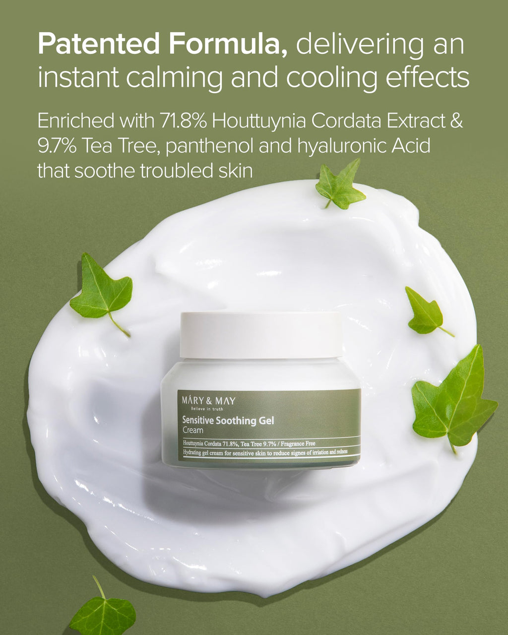 Mary&May Sensitive Soothing Gel Cream - Instant Cooling and Redness Relief, Pore-Tightening Face Cream with Tea Tree and Houttuynia Cordata Extracts - No Sticky, Refreshing Finish, 2.46oz.