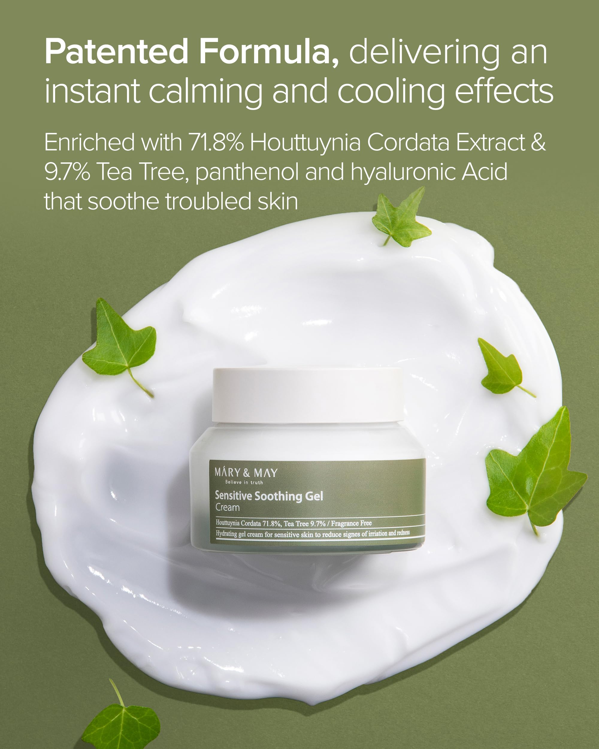 Mary&May Sensitive Soothing Gel Cream - Instant Cooling and Redness Relief, Pore-Tightening Face Cream with Tea Tree and Houttuynia Cordata Extracts - No Sticky, Refreshing Finish, 2.46oz.