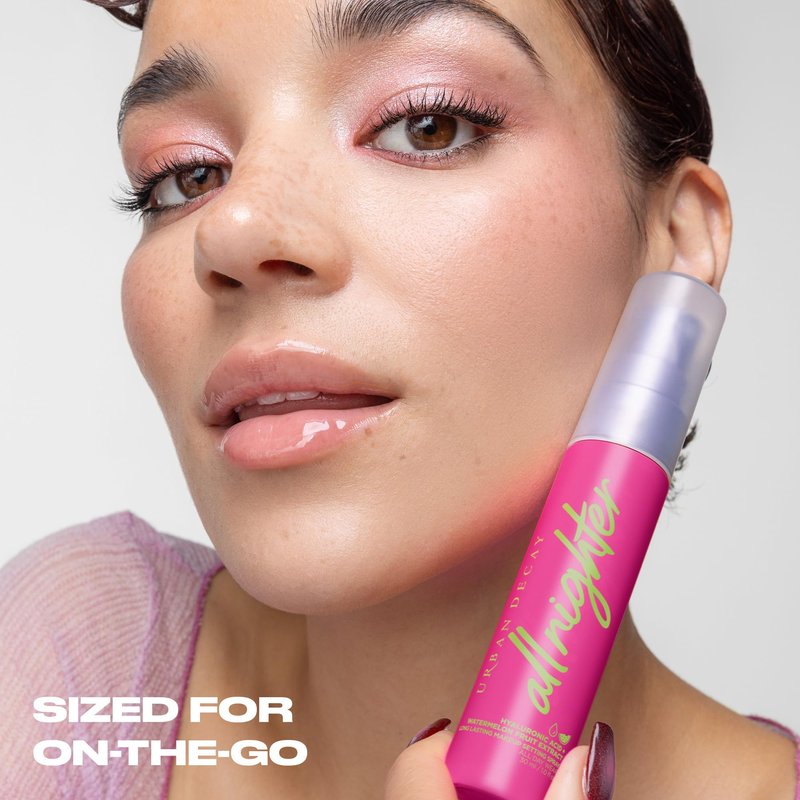 Urban Decay All Nighter Hyaluronic Acid Waterproof Dewy Setting Spray for Face (Travel Size), Luminous Glowy Look, Long-lasting, Smudge-proof & Transfer-resistant Makeup, Watermelon Scent - 1 fl oz