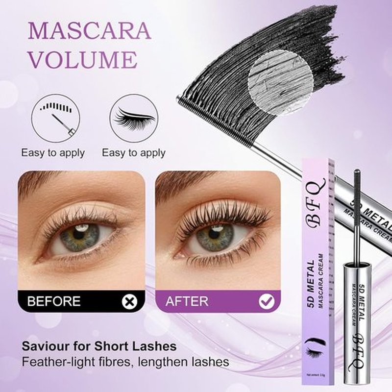 Iron Wand Mascara - 5D Curling Waterproof Mascara with Washable Metal Wand | Black, Long-Lasting Volume & Length