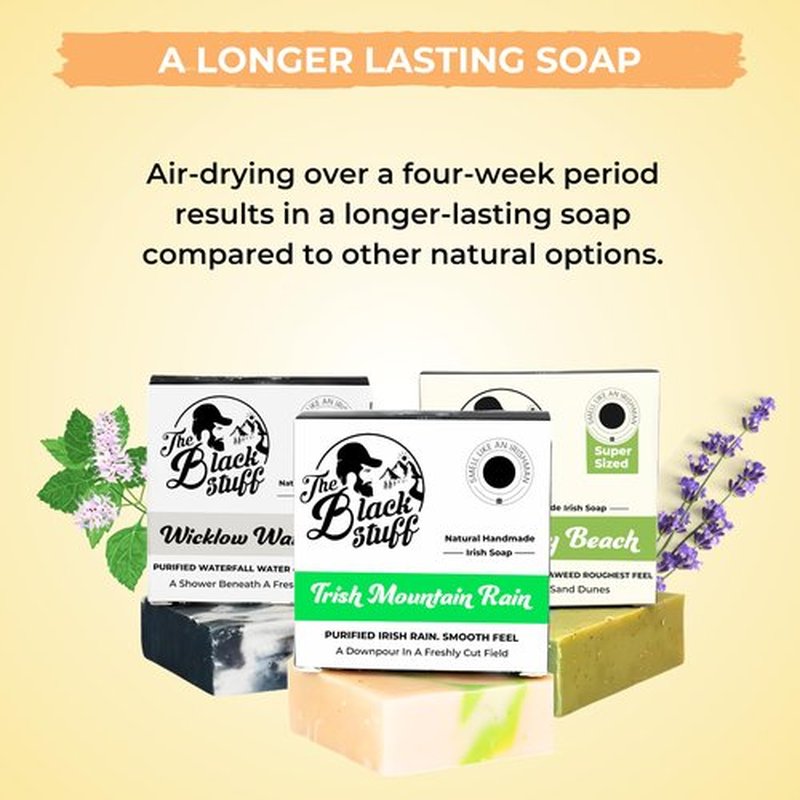 The Black Stuff All Natural Bar Soap for Men Handmade Cold Process Soaps with Organic Ingredients and Essential Oils - Mens Soap for Daily Use - Wicklow Waterfall, Irish Rain Mountain, Dogs Bay Beach