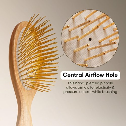 Snow Fox Skincare Gua Sha Hair Brush - Wooden Edition | Scalp Massage Tool with Gold-Plated Bristles for Healthy Hair