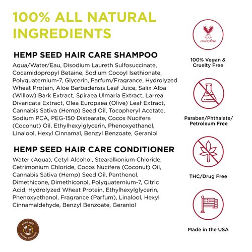 Hemp Seed Hair Care Shampoo + Conditioner, Nag Champa - 8 oz Each - With Hemp Seed Oil & Coconut Oil - Vegan, Cruelty Free