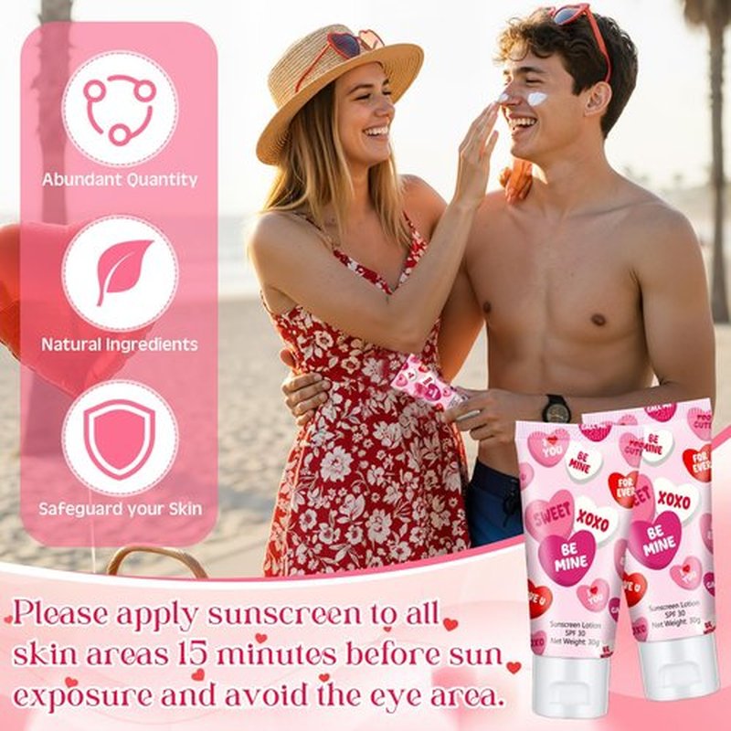 Dansib 12 Pcs Mini Sunscreen Bulk for Summer Travel Size Spf 30 Water Resistant Sunscreen Lotion Bulk for Thank You Gifts Hawaiian Wedding Bridal Party Favors for Pool Wedding(Valentine)