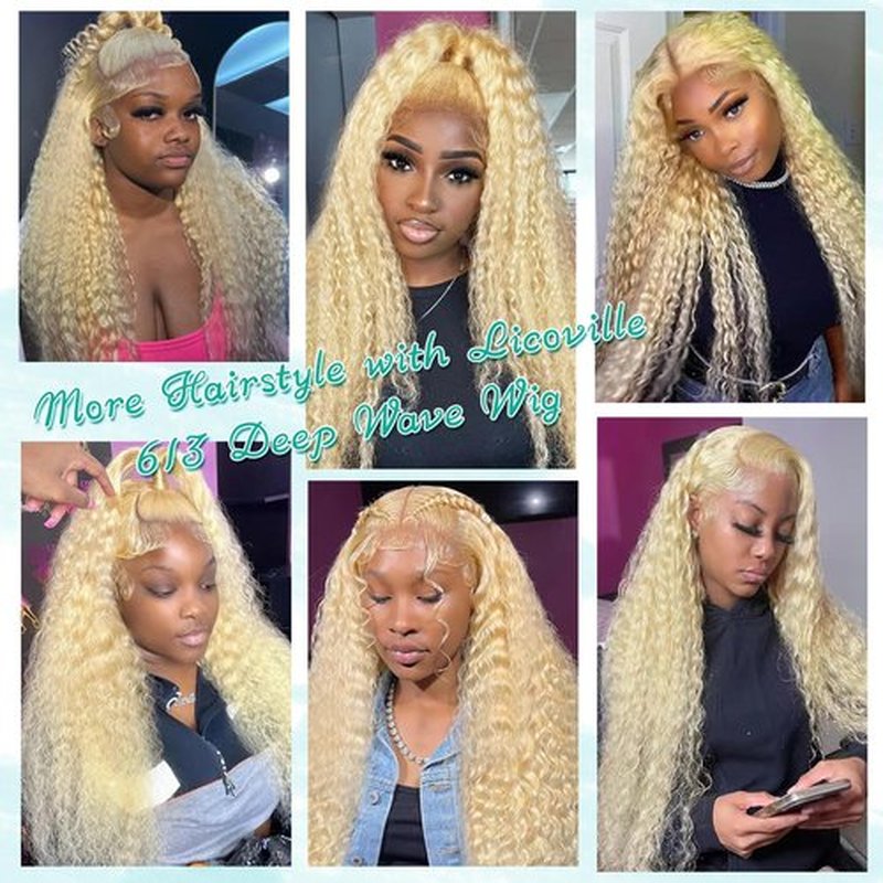 Licoville 613 Deep Wave Wig 13x6 Lace Front Wigs Human Hair Pre Plucked 180% Density Blonde Curly Wig HD Transparent Free Part 24 Inch Blonde 613 Frontal Wigs Human Hair for Black Women