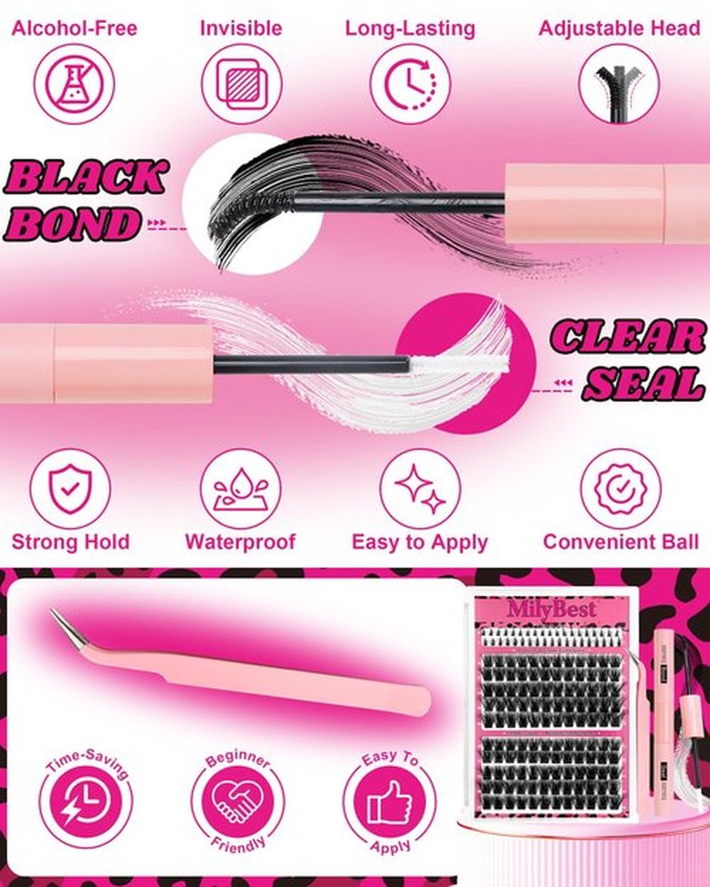 Cove Lash Clusters Kit Eyelash Clusters with Bottom Lashes 10-18mm Manga Fairy Individual Lashes Wispy Fluffy Cluster Eyelash Extensions Bond & Seal Spiky D Curl Lash Extension Kit by MilyBest