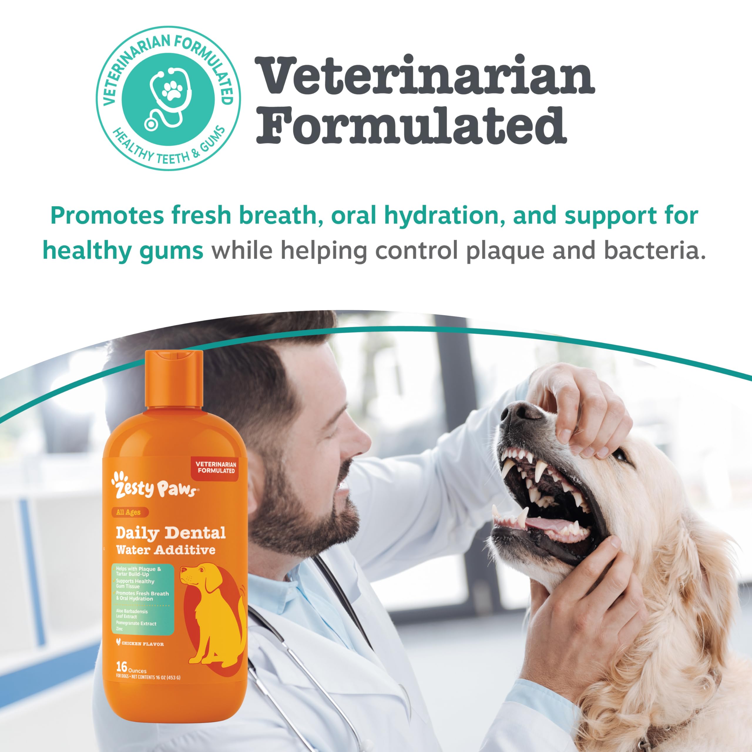 Zesty Paws Dog Dental Water Additive - Dog Breath Freshener + Oral Care - Plaque & Tartar Control - for Teeth & Gum Health - Pomegranate, Green Tea, Aloe & Zinc Extract