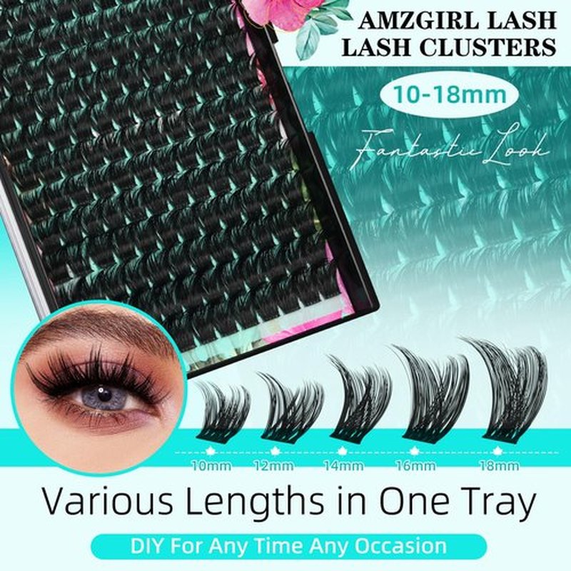 Lash Clusters Kit 168pcs Lash Extension Kit Cluster Lashes Natural Look with Lash Bond and Seal Waterproof, Lash Tweezer with Wet Look Ultra-Thin Band Lashes(Tulip-Kit,D-10-18mm)