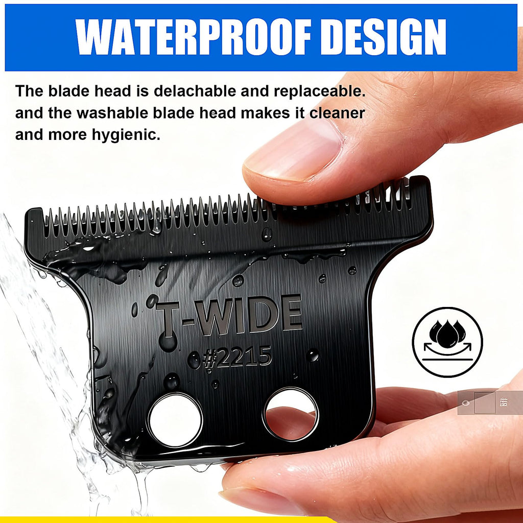2PCS 2215 Replacement T Wide Blades Compatible with Wahl 5 Star Detailer Li Trimmer(8081) and (8171) - Adjustable Stainless-steel Zero-Gap Trimmer Blade ((2PCS-Black)