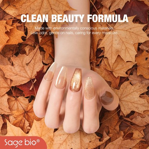 SAGEBIO Autumn Maple Collection 15ml Cat Eye Gel Nail Polish – Gold Magnetic Powder, Professional Home Manicure Kit with Magnet Stick, Long-Lasting Shine, C067