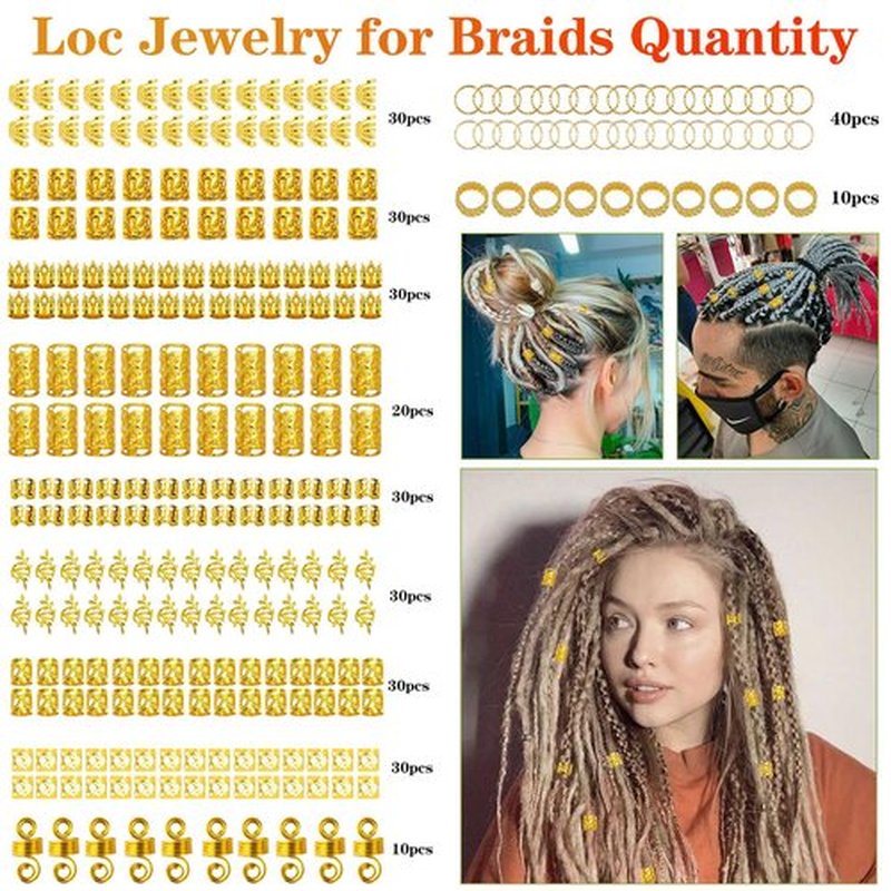 Belinreli 280 Pcs Hair Jewelry for Braids, Gold Loc Jewelry for Hairs Dreadlocks Braid Clips Accessories Metal Hair Rings for Braids Cuffs Braid Clips Decorations for Women Men Unisex