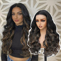 Walsdi Glueless 5x5 HD Lace Front Wig Synthetic Body Wave 28 Inch Ready to Wear Honey Blonde Highlights Black Roots Pre Cut Lace Closure Wig for Women Beginner Friendly Easy Install