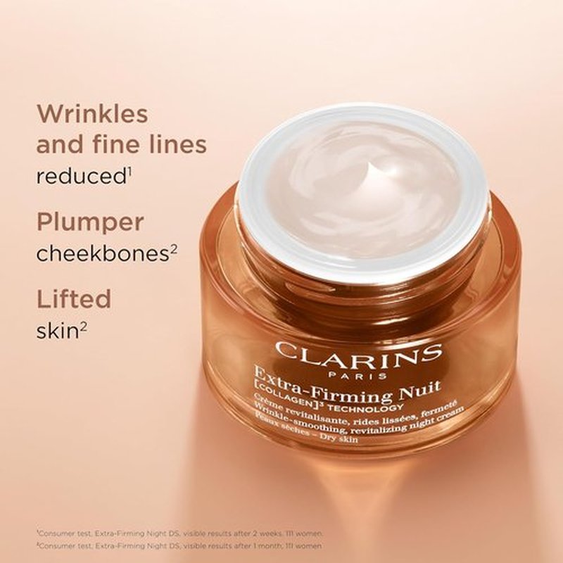 Clarins Extra-Firming Night Moisturizer - Firming Anti-Aging Cream with Collagen & Avocado Peptides | Refillable for Dry Skin