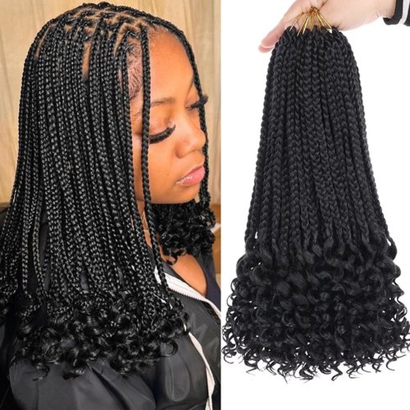 14 Inch Crochet Box Braids Crochet Hair with Curly Ends 8 Packs Pre-looped 3X Goddess Box Braids Hair Extensions Synthetic Bohemian Box Braiding Hair for Women (15Strands/pack 1B#)