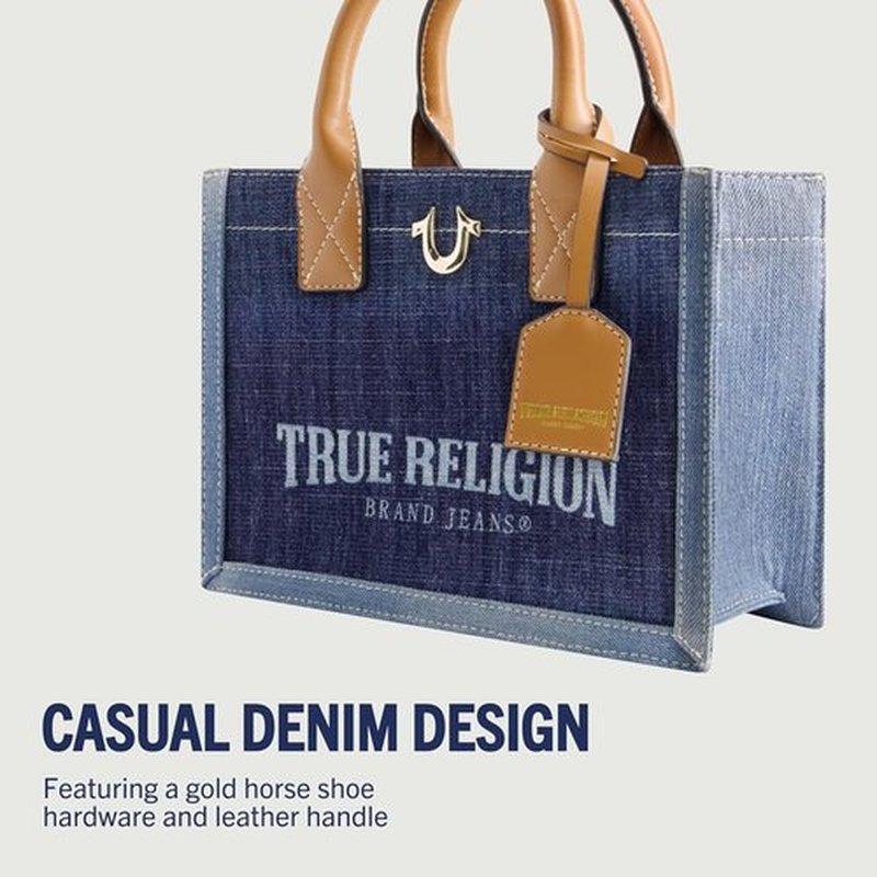 True Religion Tote Bag - Medium Travel Purse Handbag with Adjustable Shoulder Strap & Iconic Horseshoe Logo