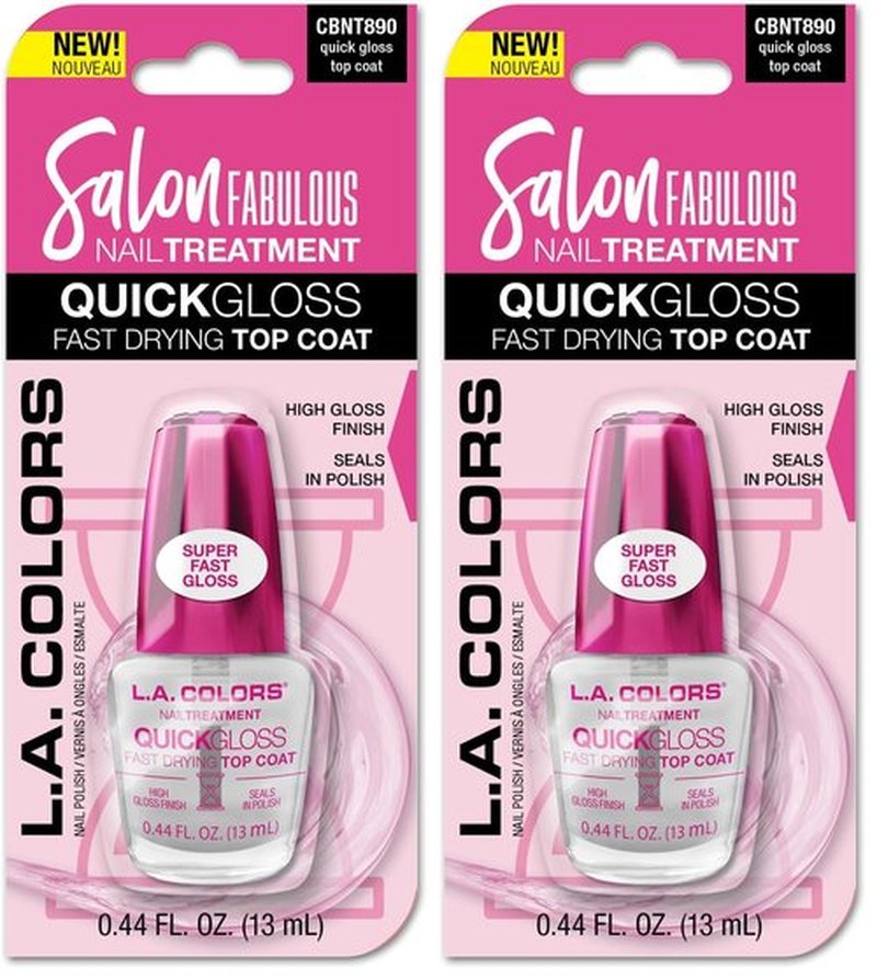 L.A. COLORS Salon Fabulous Nail Treatments, Quick Gloss Fast Drying Top Coat CBNT890 (Pack of 2)