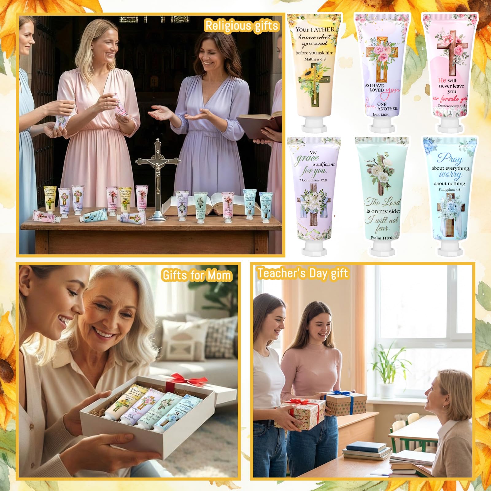 Heigble 36 Pcs Christian Hand Cream Mothers Church Gifts Bulk for Women Travel Size Teacher Bible Verse Cross Faith Party Favors Religious Scripture Hand Lotion for Sunday Prayer Church Mom Teacher