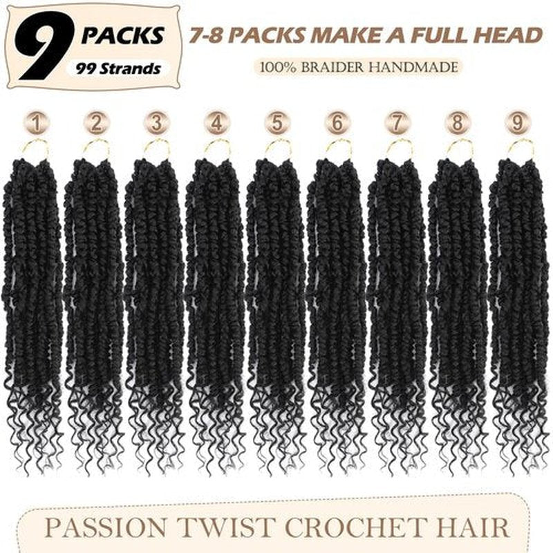 Passion Twist Crochet Hair,14 Inch 9 Packs Pretwisted Passion Twist Hair, Soft Pre Looped And Pre twist Crochet Hair For Women,Black Curly Crochet Braids(14in,1B#)