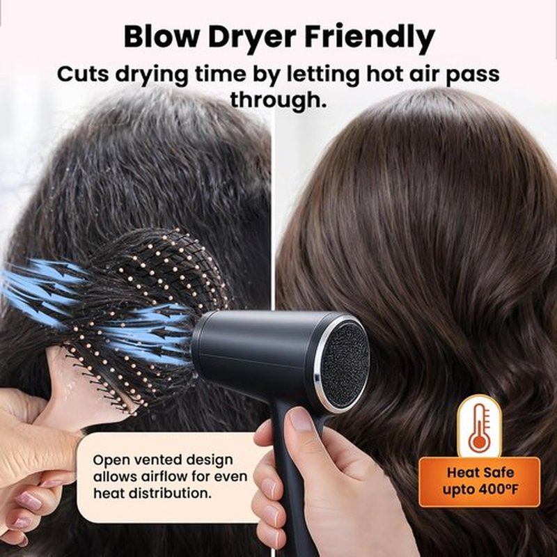 Herstyler Vented Hair Brush - Fast Detangling & Blow Drying - Curved Paddle for Thick, Curly Hair - Peach