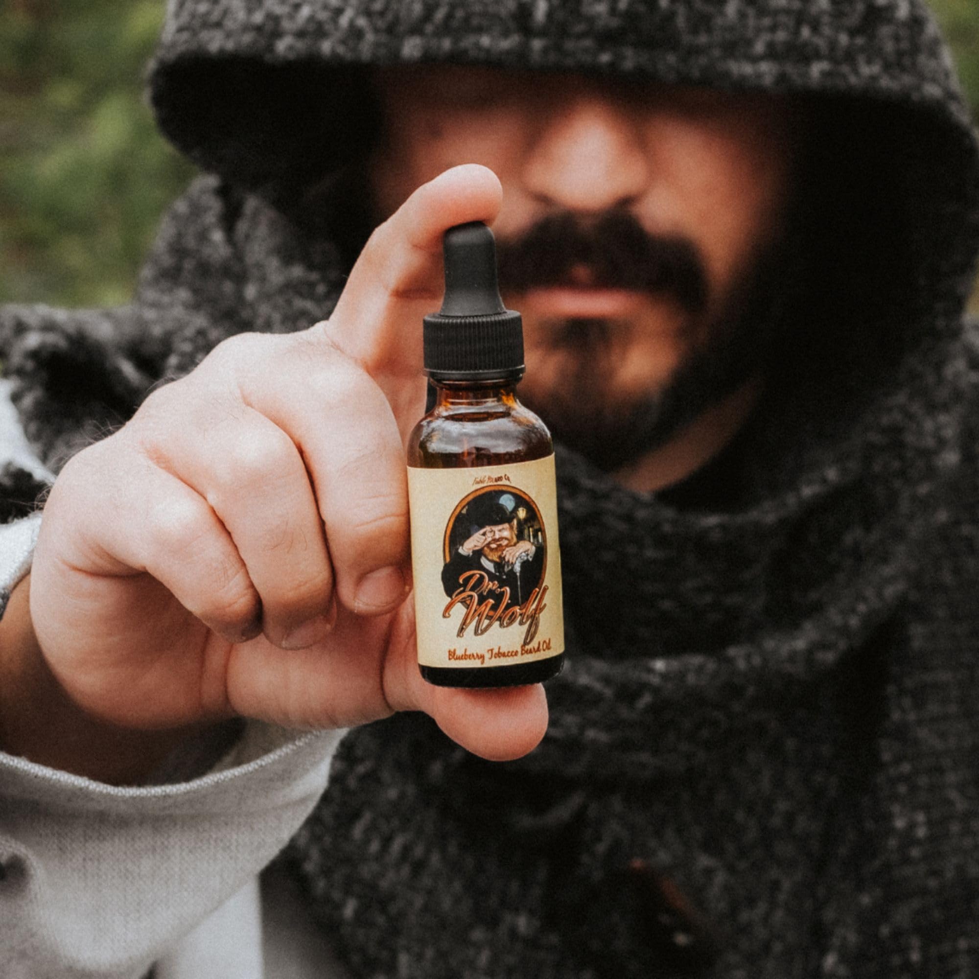 Fable Beard Co. Beard Oil - Dr. Wolf, Fresh Blueberries, Warm Tobacco, & Aged Mahogany, Natural Beard Oil for Men with Jojoba & Argan Oils, Vitamin E, Beard Hair Softener, Made in USA (1 Fl Oz)