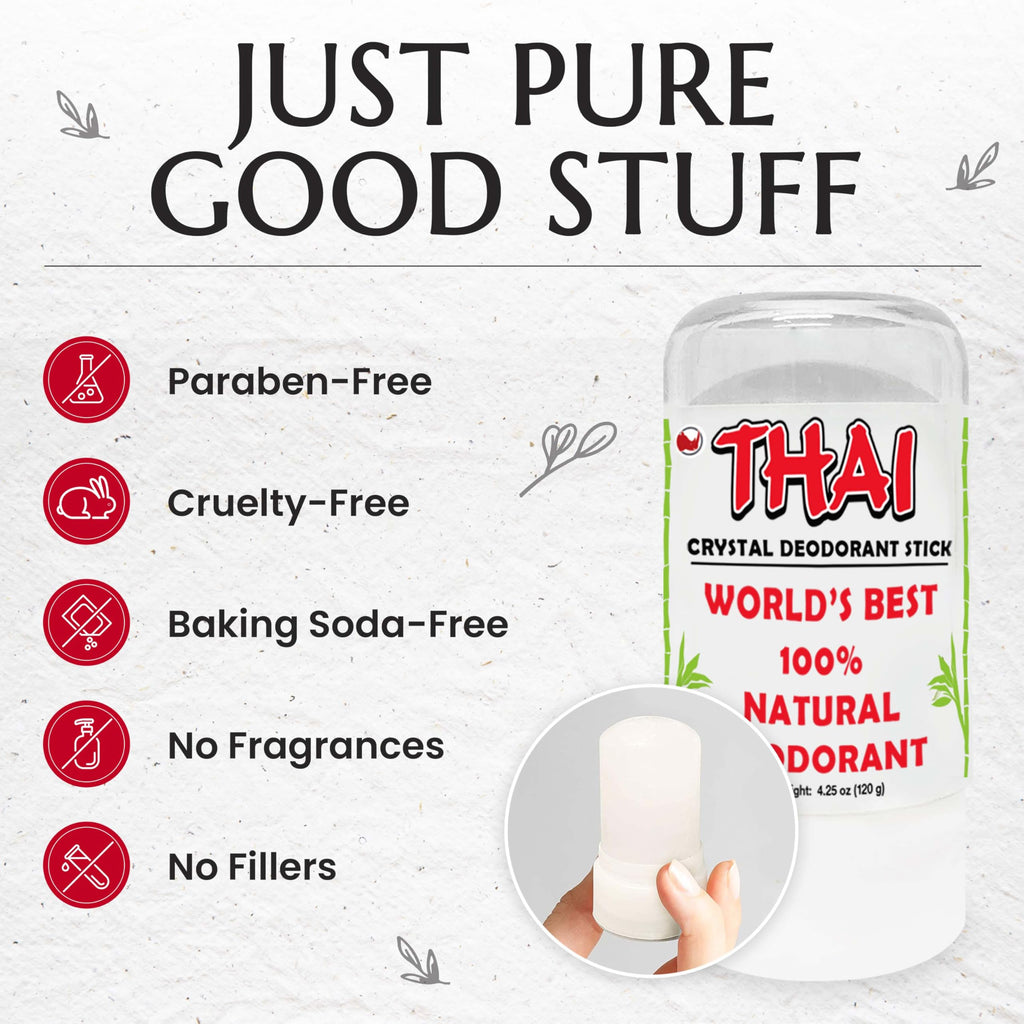 2-Pack Thai Crystal Deodorant - Clinically Tested - Dermatologist Approved Natural Whole Body Deodorant for Men, Women & Teens - Crafted in USA