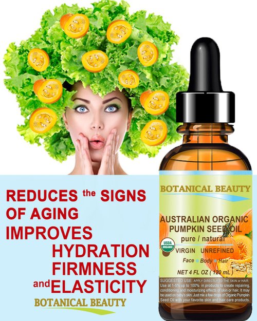 Botanical Beauty Australian ORGANIC PUMPKIN SEED OIL 100% Pure Natural Virgin Unrefined Cold Pressed Carrier Oil for Face, Skin, Hair, Lip, Nails (4 Fl Oz)