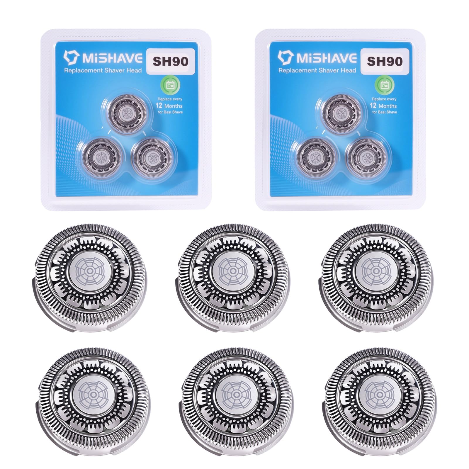 6pcs SH90 Replacement Heads Compatible with Philips Norelco Series 9000 (S9xxx) 8000(S8xxx) Elctric Shaver,Upgrade SH90 Replacement heads for phillips norelco 9000 replacement blades