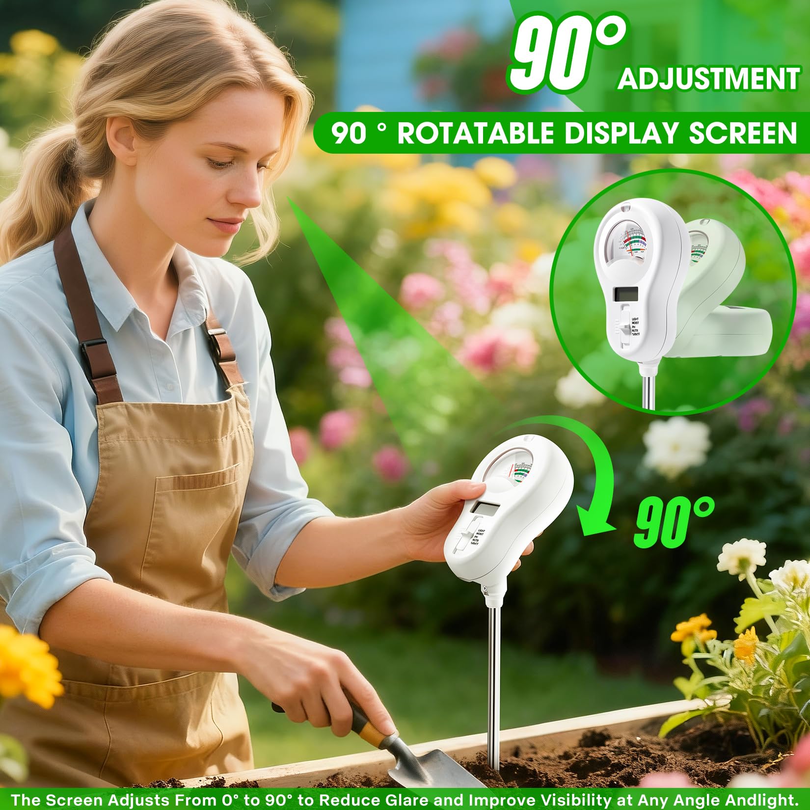 LXIANGN 6-in-1 Multifunctional Soil Moisture Meter, pH/Temperature/Soil Moisture/Sunlight/Air Humidity/Soil Fertility Soli Analyzer for Farming, Gardening, Lawns