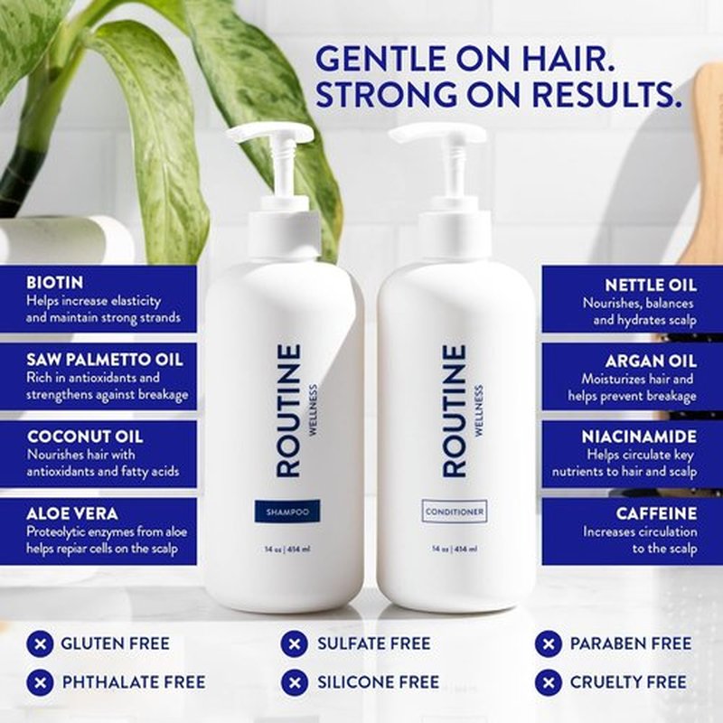 Routine Wellness Anti-Thinning Shampoo & Conditioner Set - Biotin DHT Blocker for Thinning Hair - Color Safe, Coconut & Vanilla (Pack of 2)